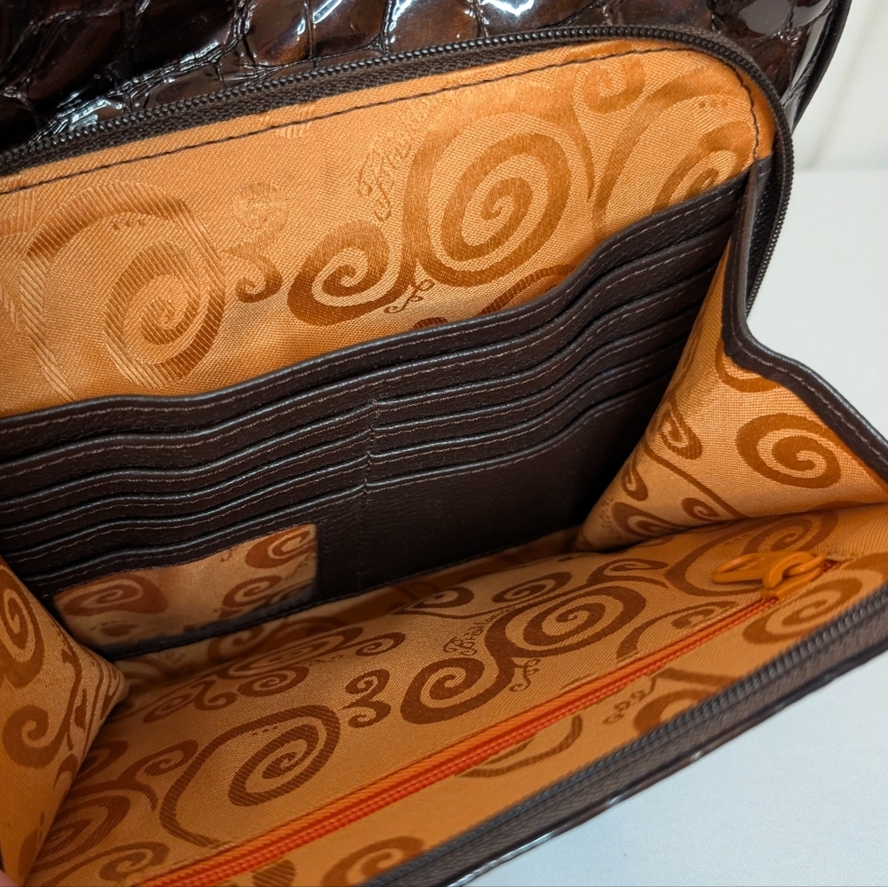 Brighton Sonny Lil Cher Croc-Embossed Patent Leather Bronze Brown Shoulder Bag - Picture 10 of 15